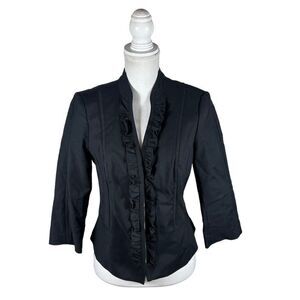 White House Black Market Black Zipper Front Ruffled Blazer
